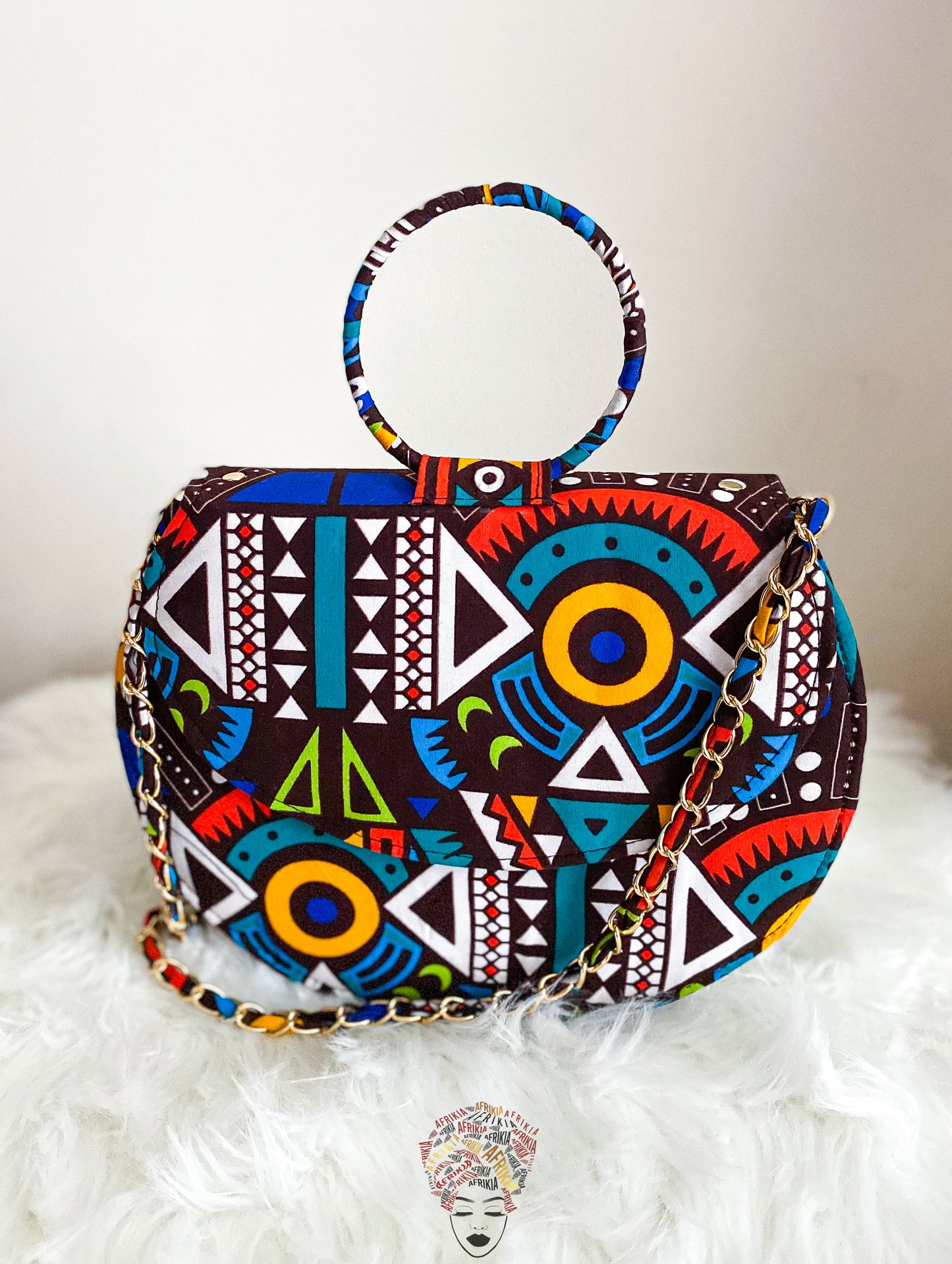 Afrikia Ankara Medium Sized Oval Purse with Circle Handle