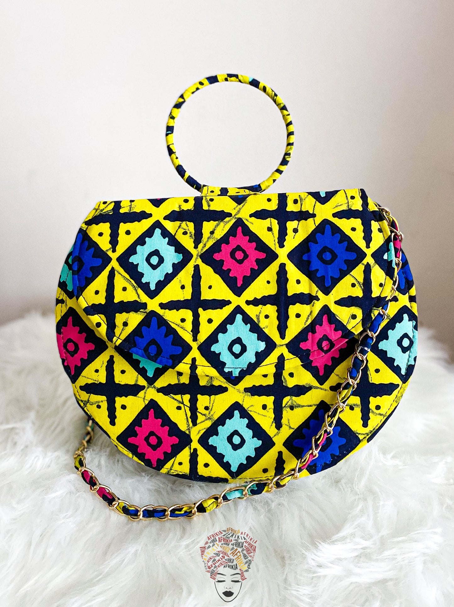 Afrikia Ankara Medium Sized Oval Purse with Circle Handle