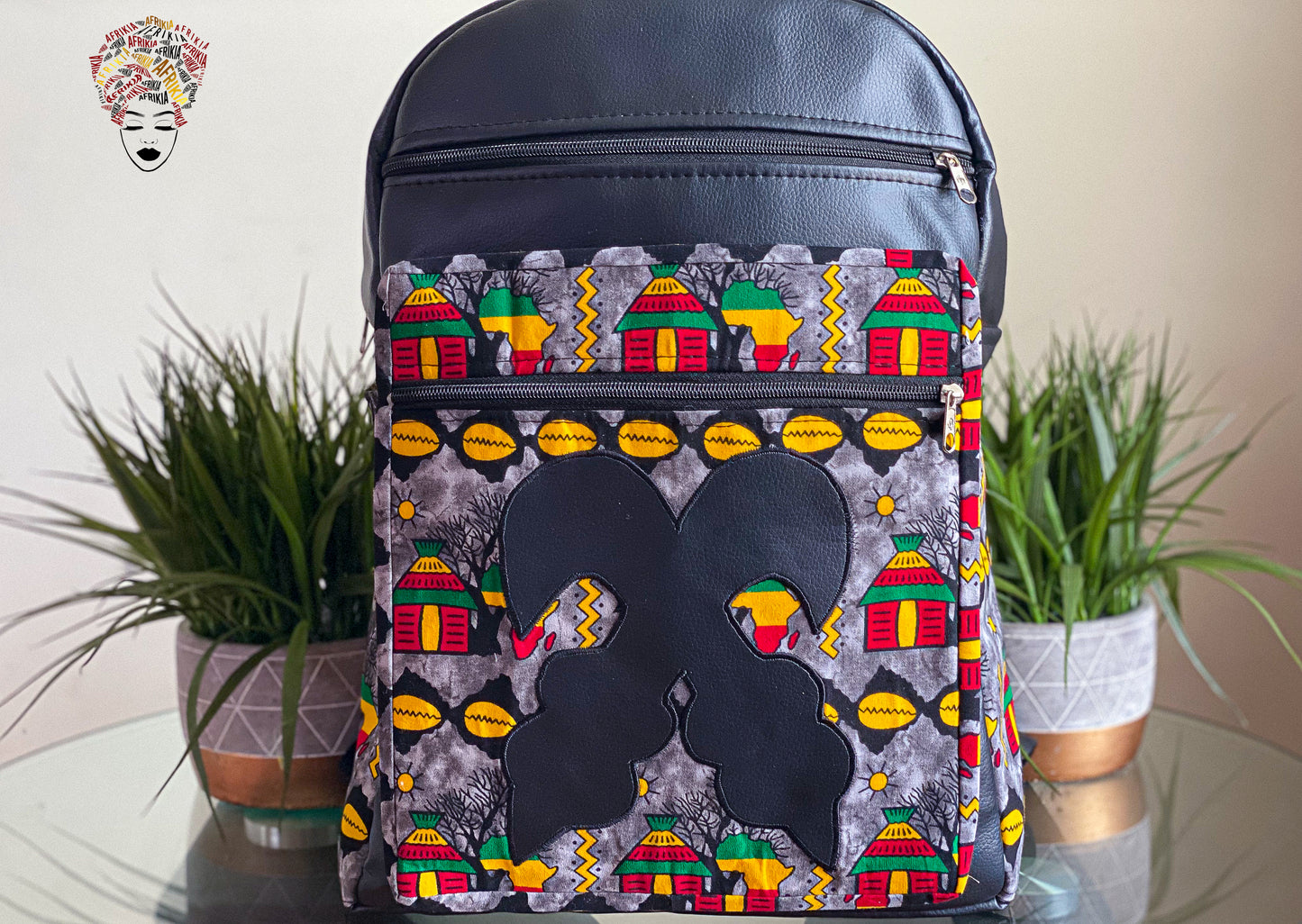 Afrikia Faux Leather Adinkra Symbol Backpack