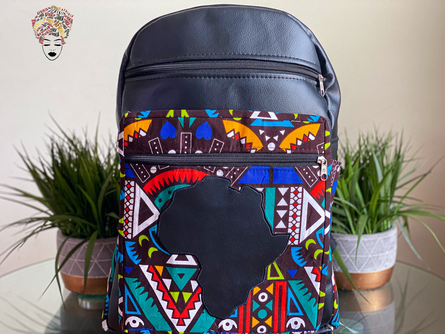 Afrikia Faux Leather Adinkra Symbol Backpack